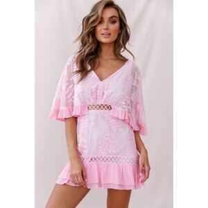 Selfie Leslie Caspar Leafy Baby Pink Embroidered Dress Coquette Large